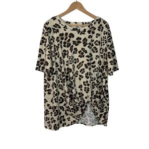 Chrysanthemum Womens Leopard Print Knot Front Tunic Top Size 2XL Soft Stretch‎